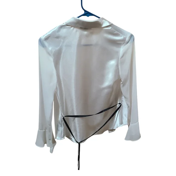 IZ by Amy Byer Juniors XL White Satin Blouse - Picture 3 of 5